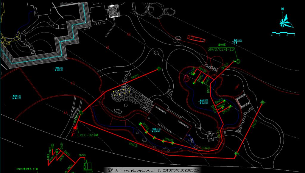 公园景观 给水系统 平面图图片