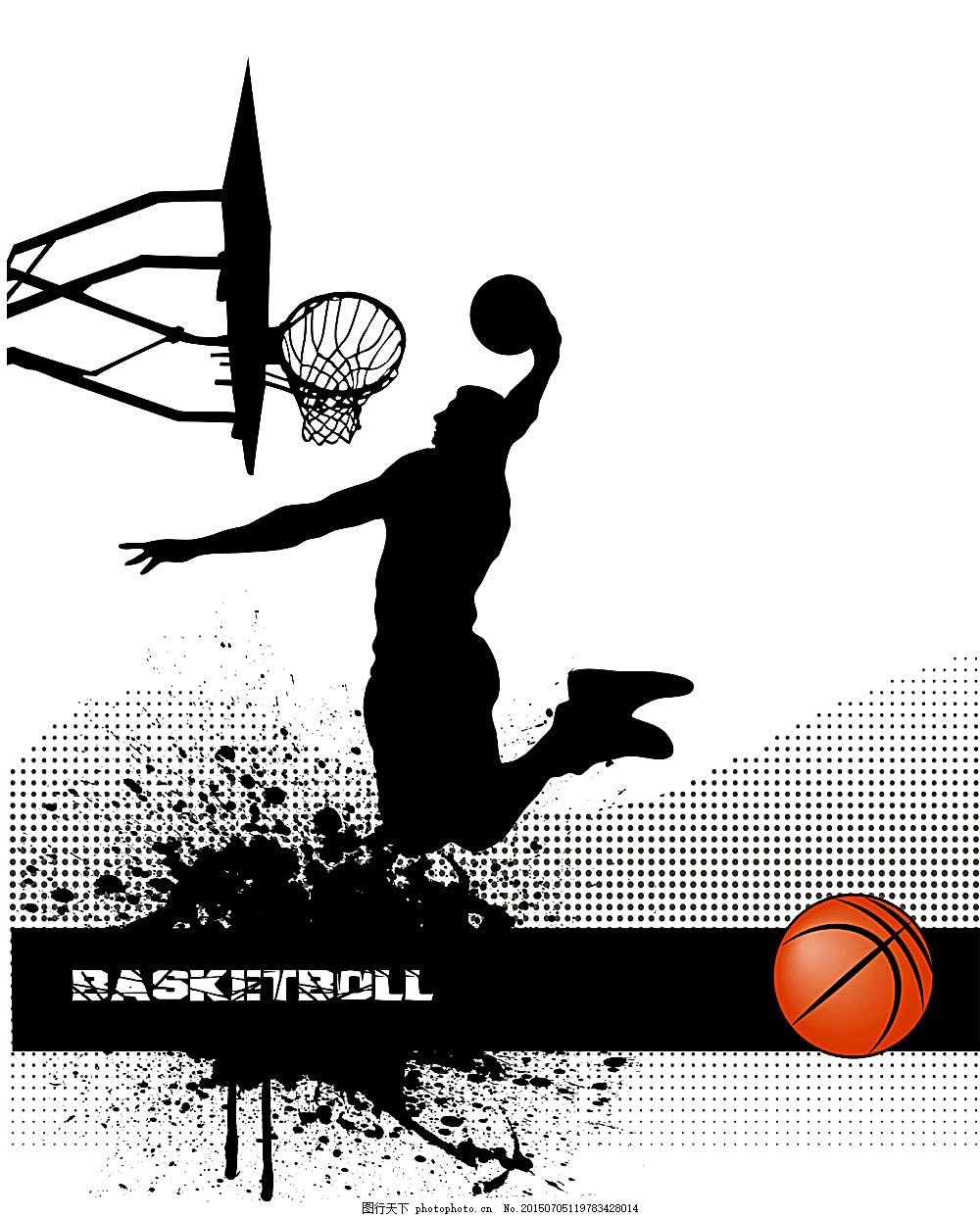 扣篮人物剪影 墨迹 篮球 男人 体育 运动 健身 卡通背 体育运动