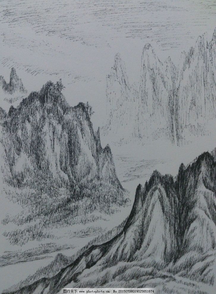 山水风景钢笔画