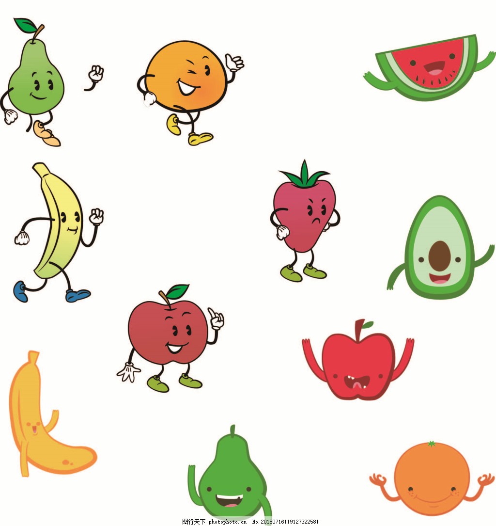 卡通水果 苹果 香蕉 橘子 西瓜 ai 白色 ai