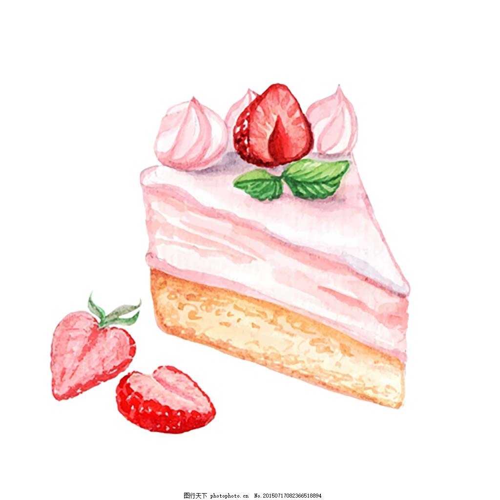 矢量水彩手绘草莓蛋糕