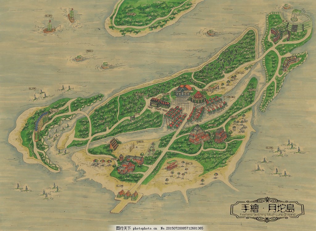 唐山乐亭旅游岛风景手绘月陀岛展示海报 唐山乐亭旅游岛风景手绘月陀岛展示海报