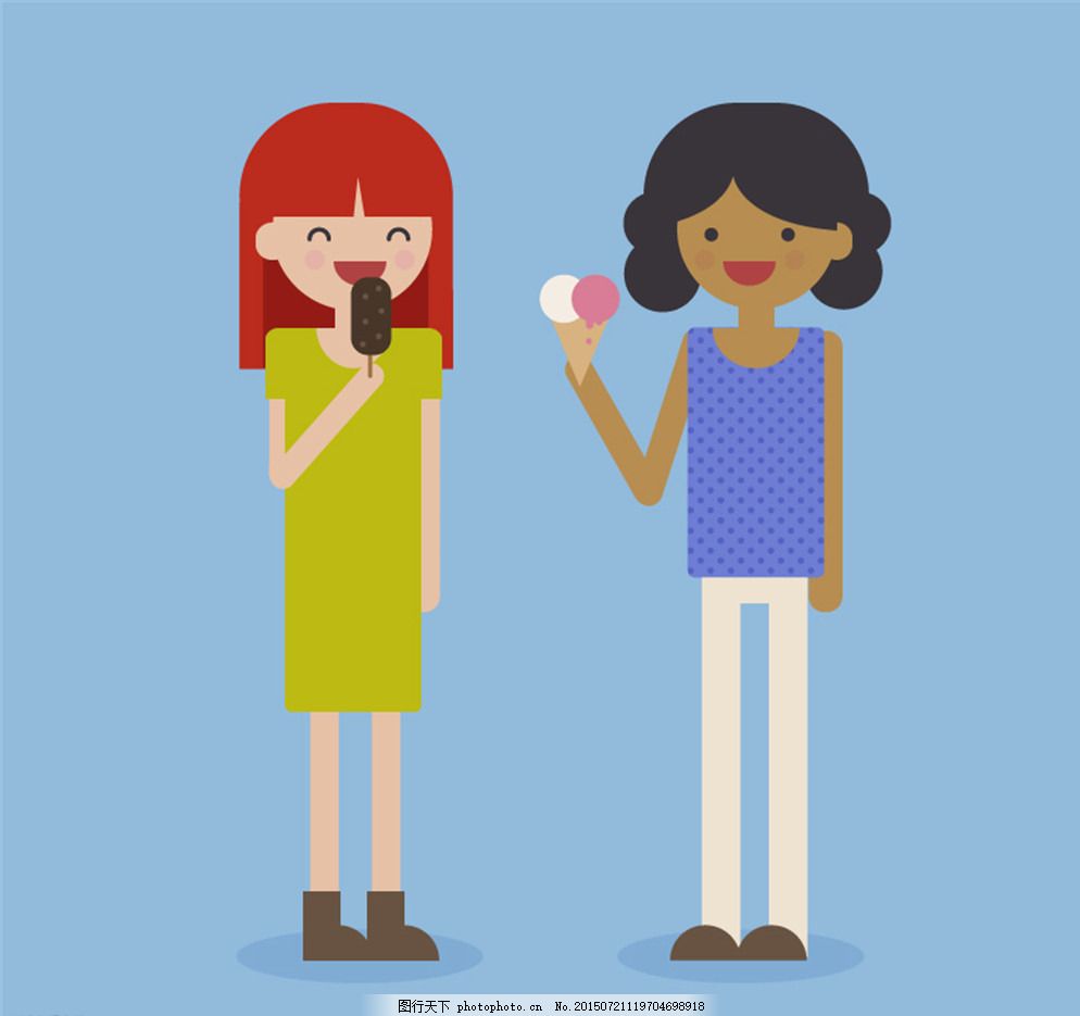 吃雪糕的女孩矢量素材图片,巧克力 夏季 冰淇淋