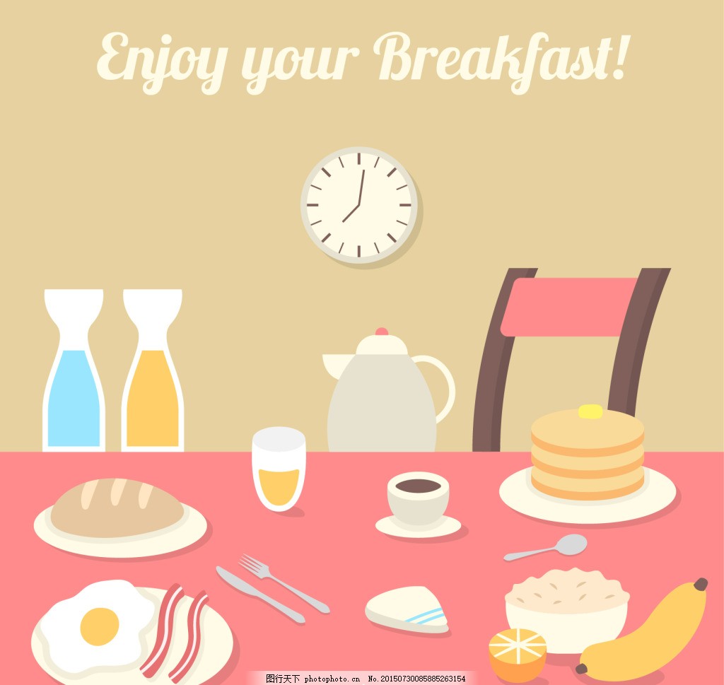 桌上美味的早餐,食物 卡通食物 食物素材 黄色-