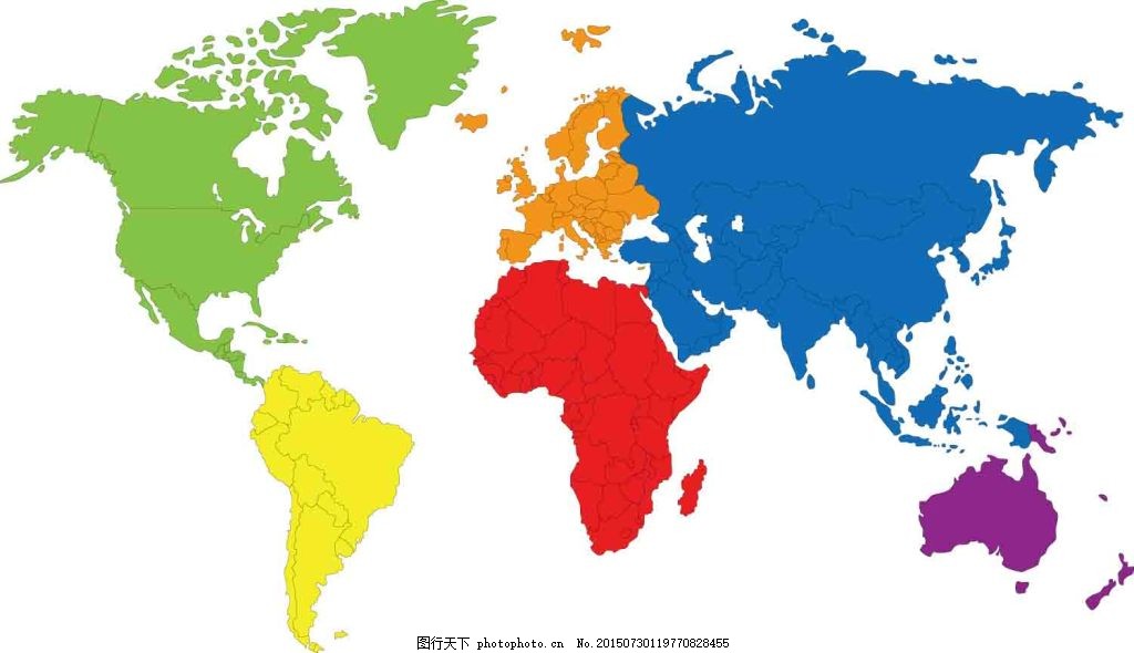 世界地图,矢量图 彩色 白色-图行天下图库图片