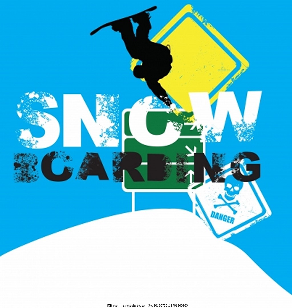 滑雪运动,滑板车 骷髅头 英文字母 指示牌 白色
