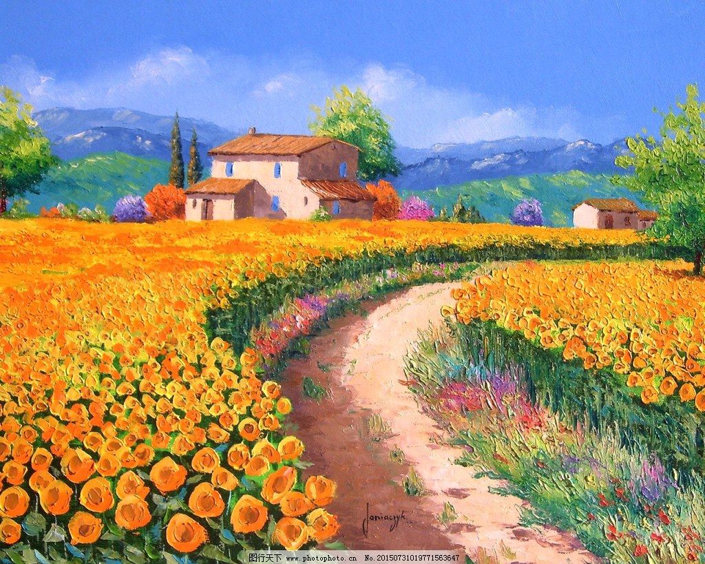 手绘风景插画油画图片