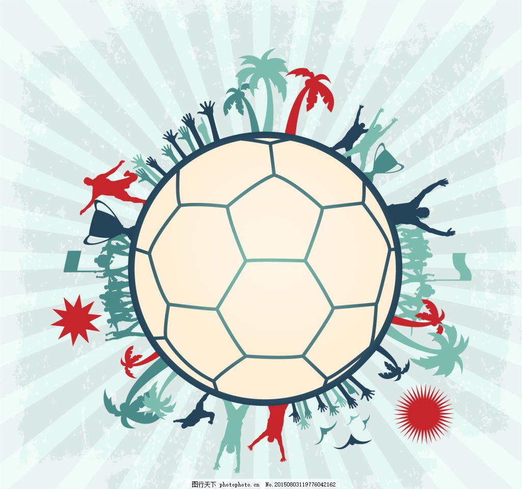 巴西元素围着一个足球,运动员 椰子树 白色-图