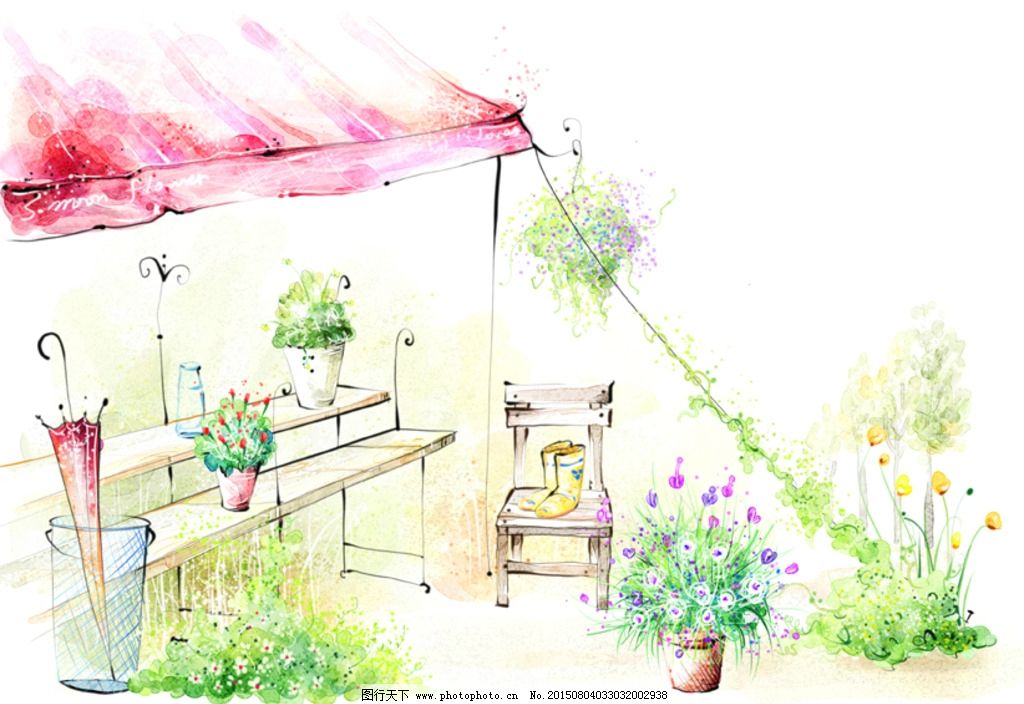 水彩街景风光 水粉街景画 手绘街景插画 椅子 鲜花 遮阳棚 雨伞 盆栽 绿叶 置物篮 垃圾桶 展示架 绘淡彩风景 浪漫 唯美背景 梦幻背景 水彩大自然 水粉风景插画 季节色彩 手绘风景 梦幻世界 童话世界 装饰画 艺术画 墙画 写意画 风景画 朦胧意境 水墨画 无框画 手绘卡通插画 设计 PSD分层素材 PSD分层素材 300DPI PSD