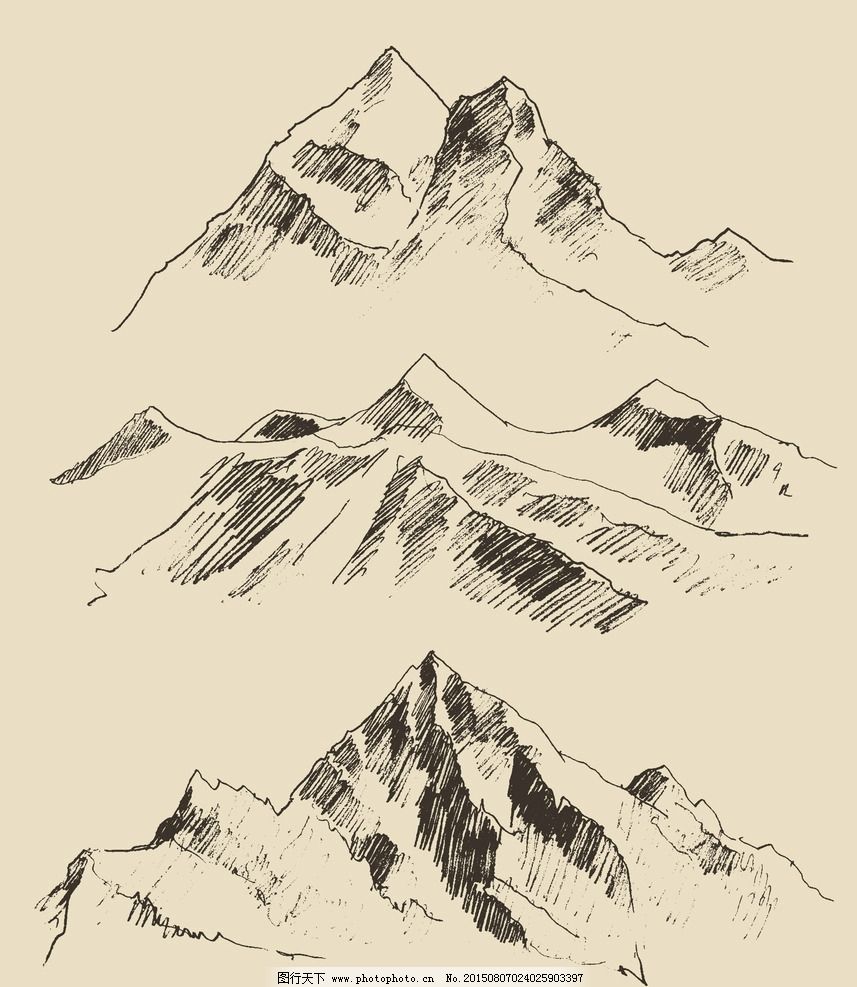 手绘山峰 素描 高山 山脉简笔画 插图 绘画 山峦 山川 自然风景 设计