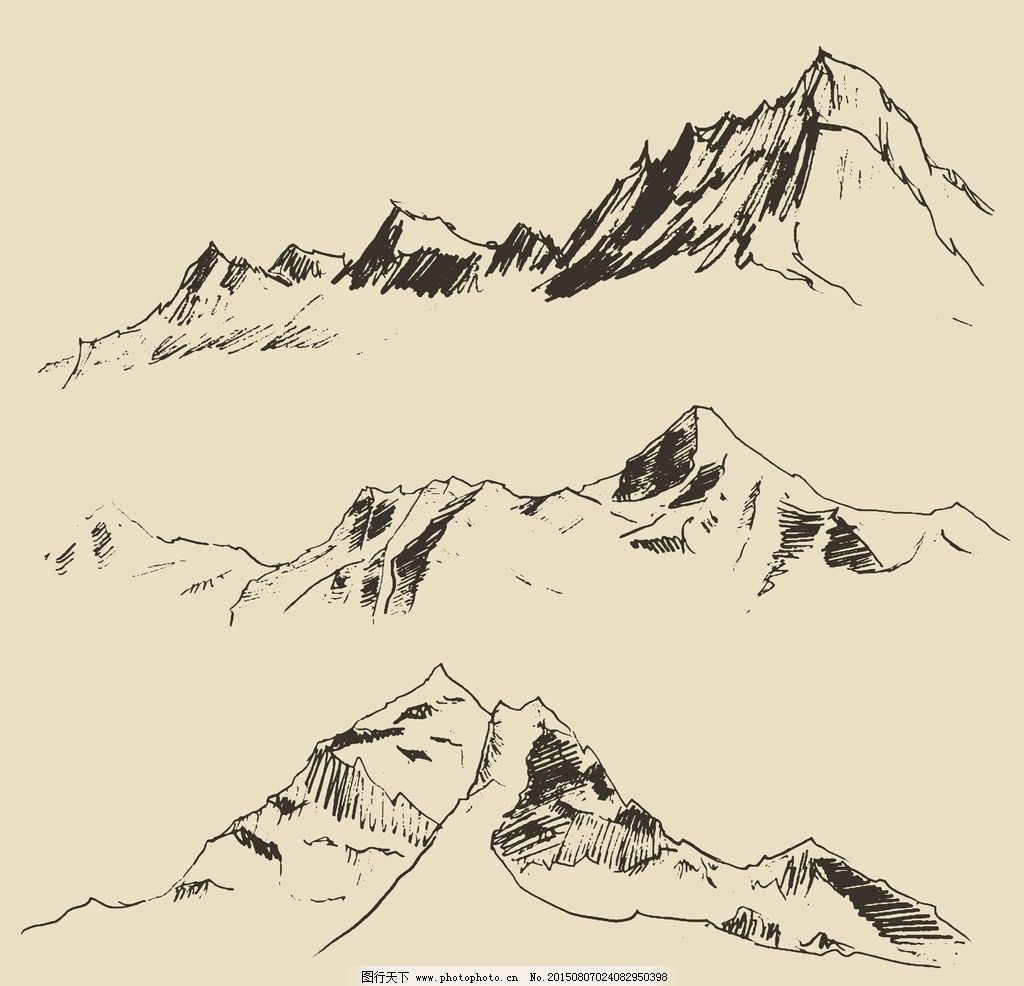 手绘山峰 素描 高山 山脉简笔画 插图 绘画 山峦 山川 自然风景 设计