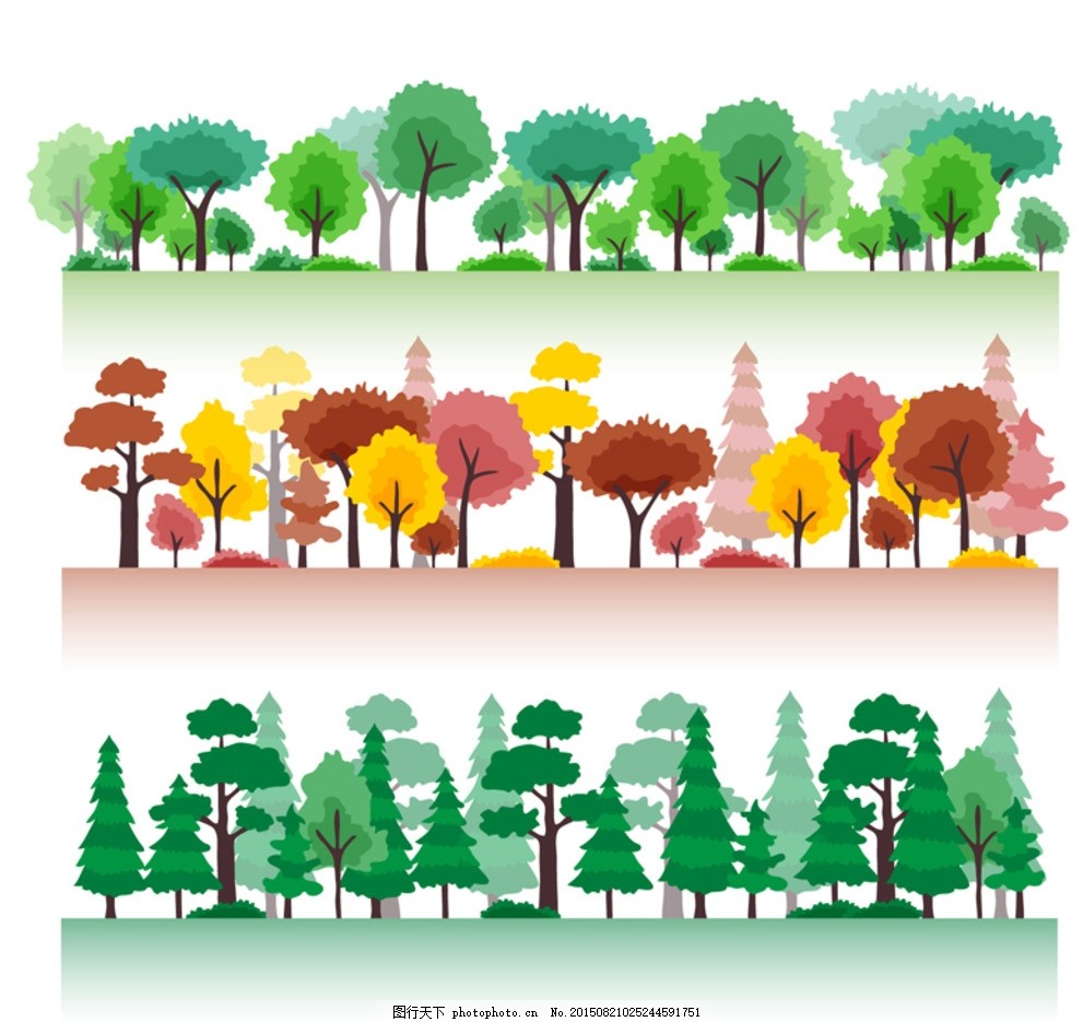 卡通 树林 大树 树木 植物 森林 插画 背景 彩绘 水彩 海报 画册 矢量