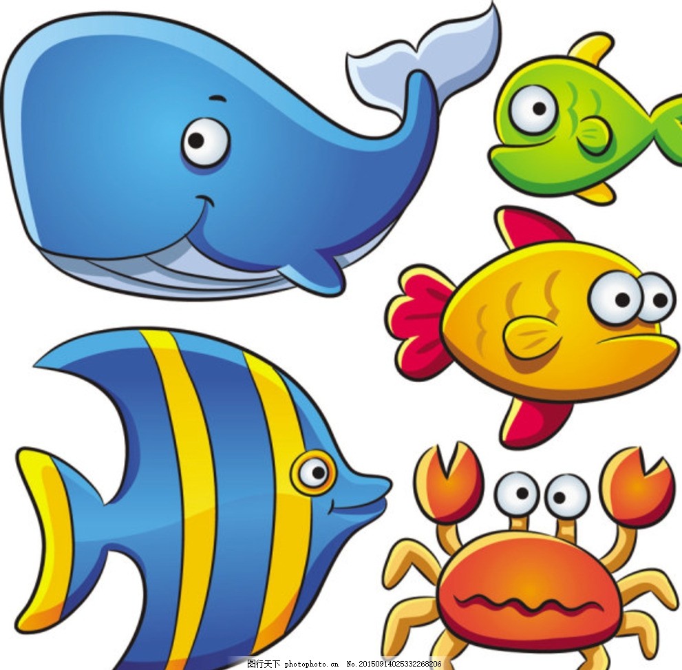 卡通海底生物 海底世界 手绘 鱼 鱼类 海底素材 大海 海水 鱼群
