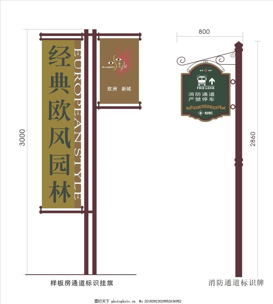 欧式风格标识 欧式标牌 指示牌 房地产标识 平面导航图 铁艺标识 欧式