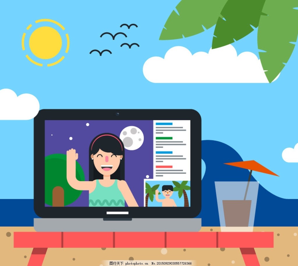 电脑视频通话插画矢量素材图片