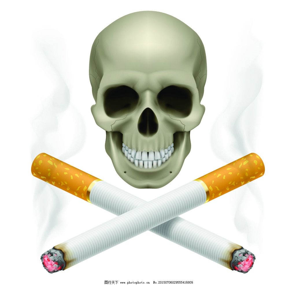 世界无烟日主题宣传插图(世界无烟日、肺、器官、骷髅、抽烟)手绘插图_北极熊素材库