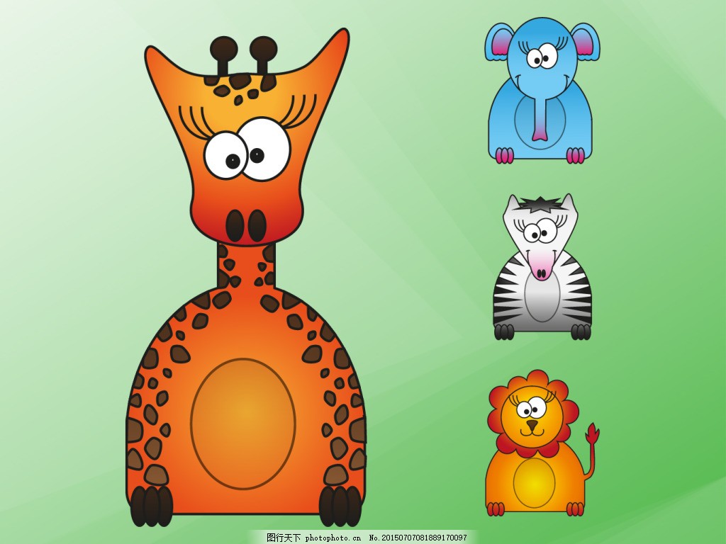 野生卡通动物,卡通动物,动物,长颈鹿,大象,斑马,狮子,ai,绿色,AI
